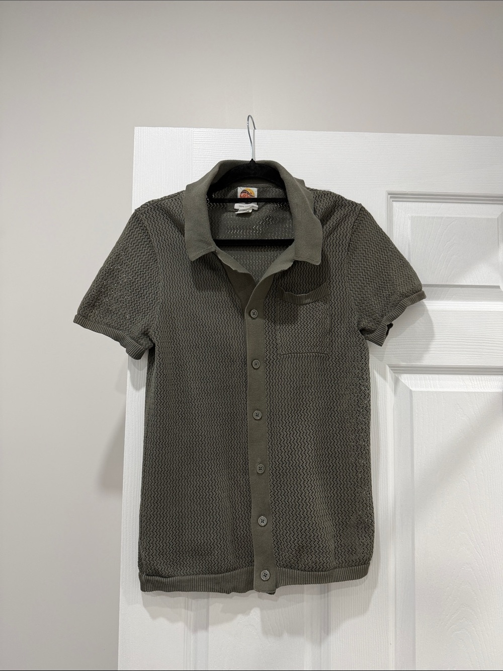 Men's Olive Green Knit Button-Up Shirt